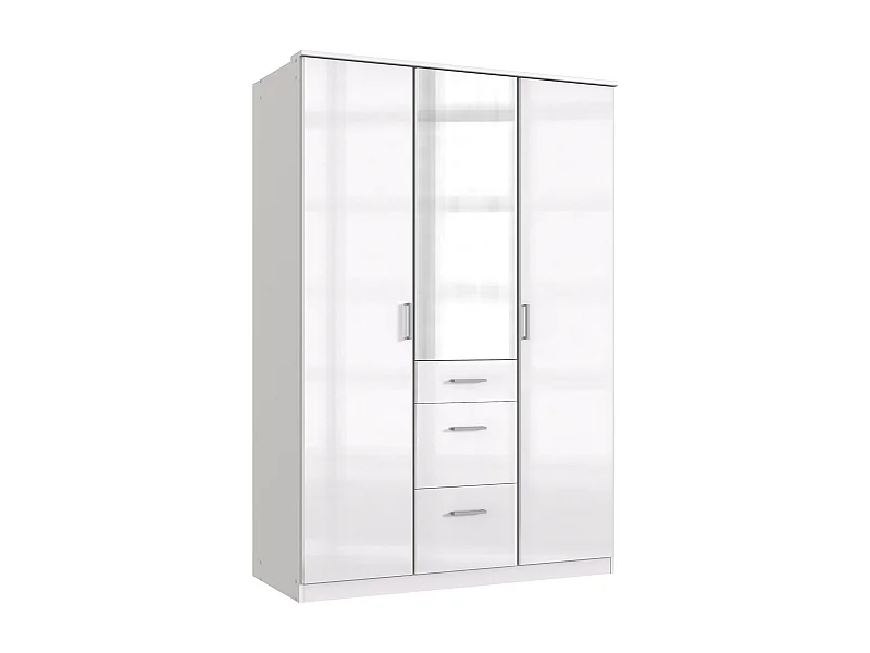 Armoire Placard, meuble de rangement avec miroir coloris blanc cassé, blanc