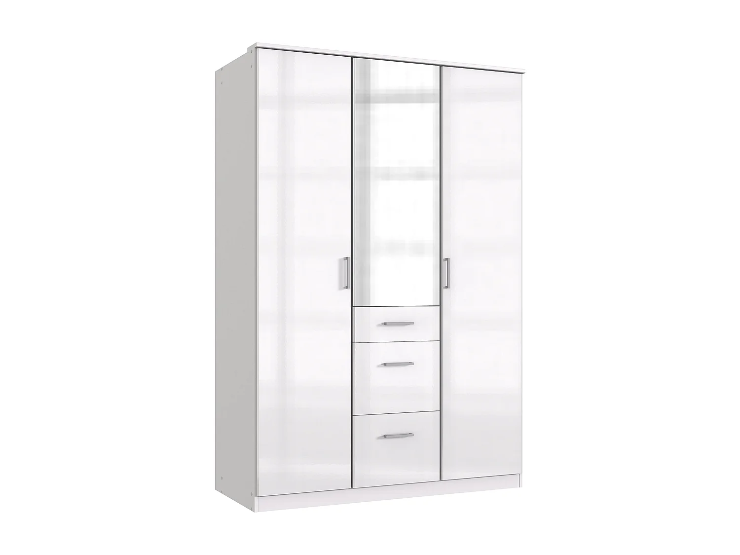 Armoire Placard, meuble de rangement avec miroir coloris blanc cassé, blanc