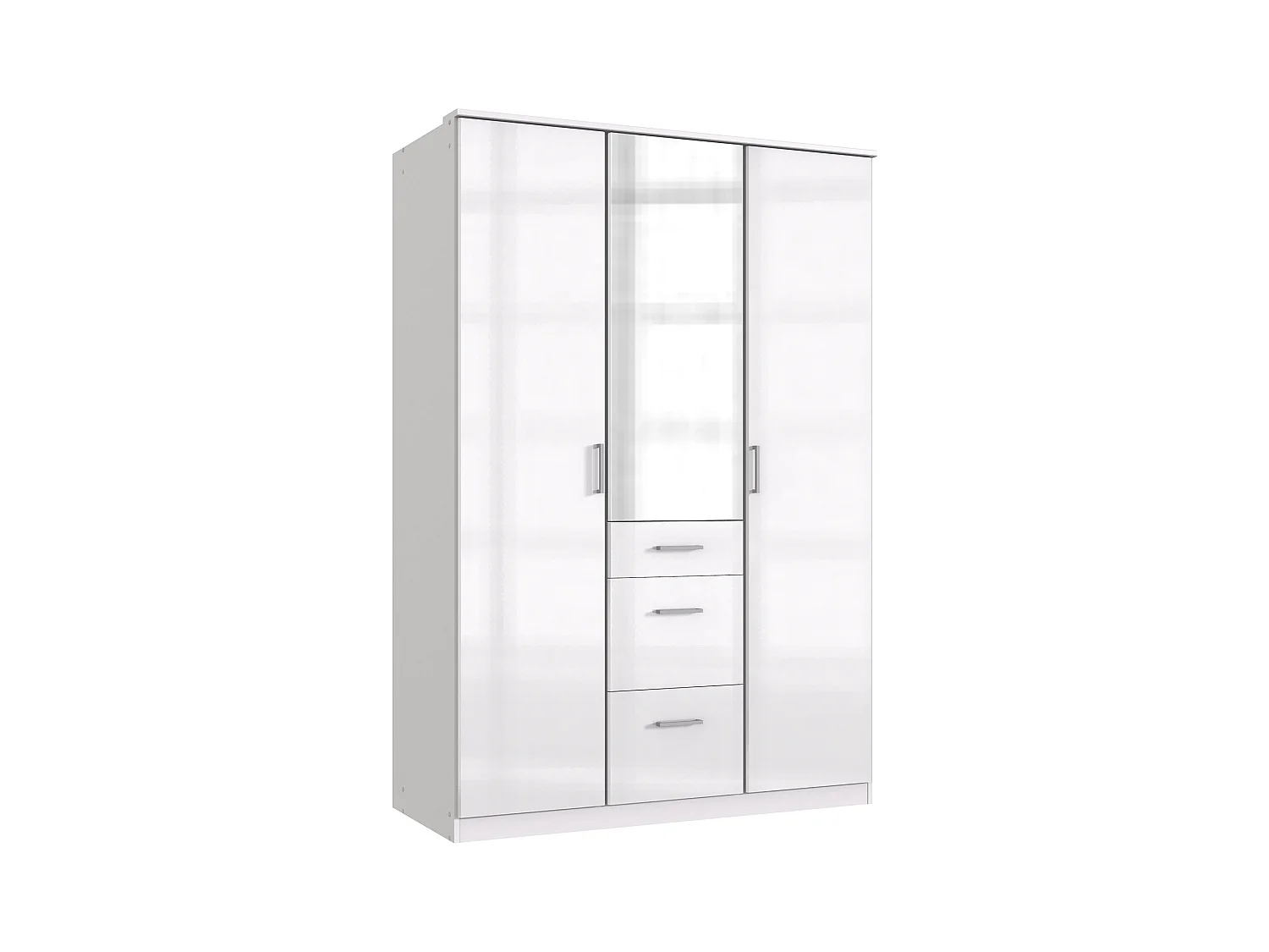 Armoire Placard, meuble de rangement avec miroir coloris blanc cassé, blanc