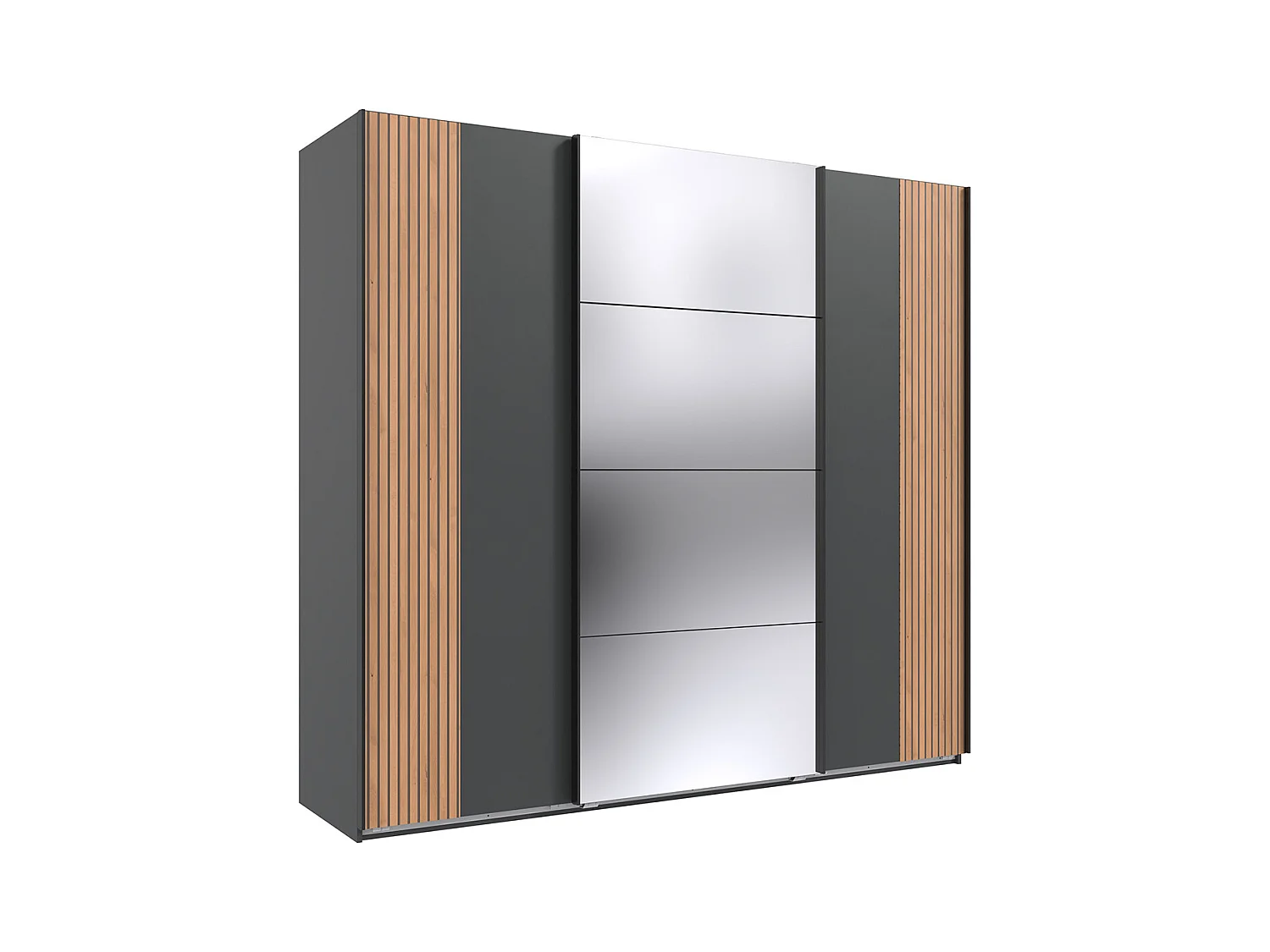 Armoire Placard avec portes coulissantes coloris graphite, rechampis imitation chêne Artisan