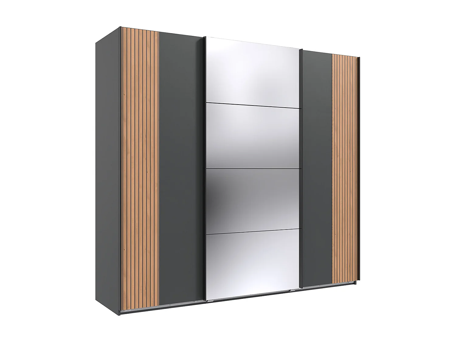 Armoire Placard avec portes coulissantes coloris graphite, rechampis imitation chêne Artisan