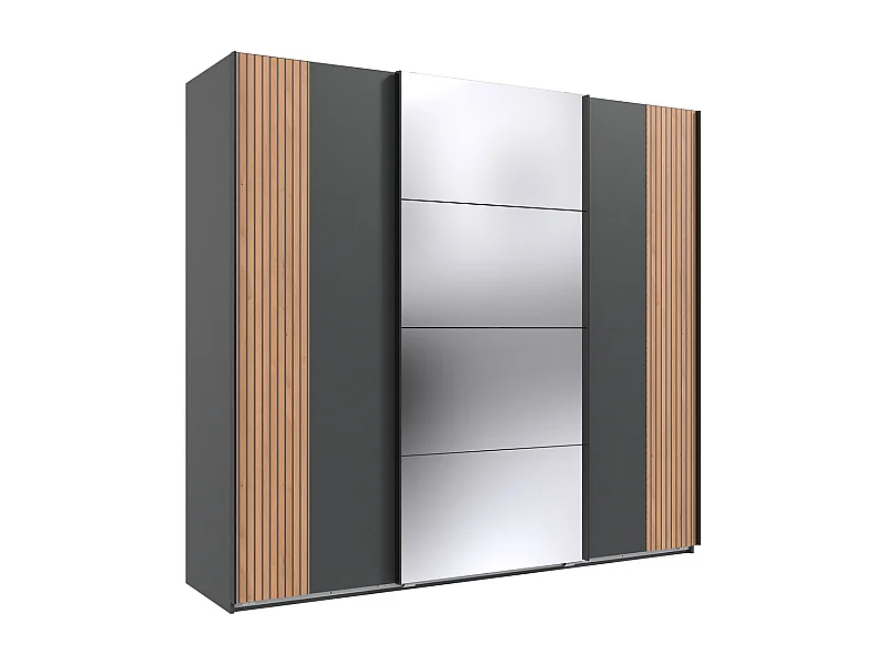 Armoire Placard avec portes coulissantes coloris graphite, rechampis imitation chêne Artisan