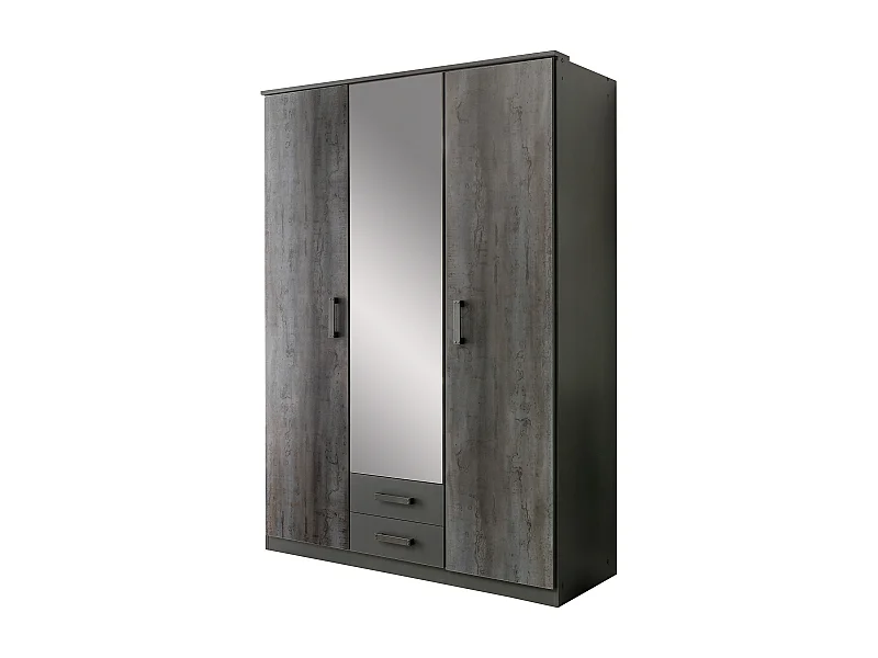 Armoire, meuble de rangement coloris Graphite - L. 135 x H. 199 x P. 58 cm 