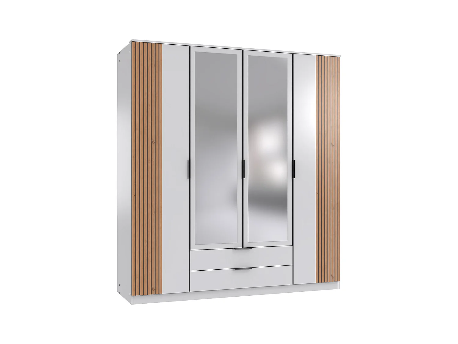 Armoire avec corniche + 2 miroirs coloris blanc, rechampis imitation chêne artisan
