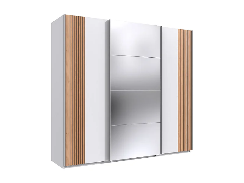 Armoire Placard avec portes coulissantes coloris blanc, rechampis imitation chêne Artisan