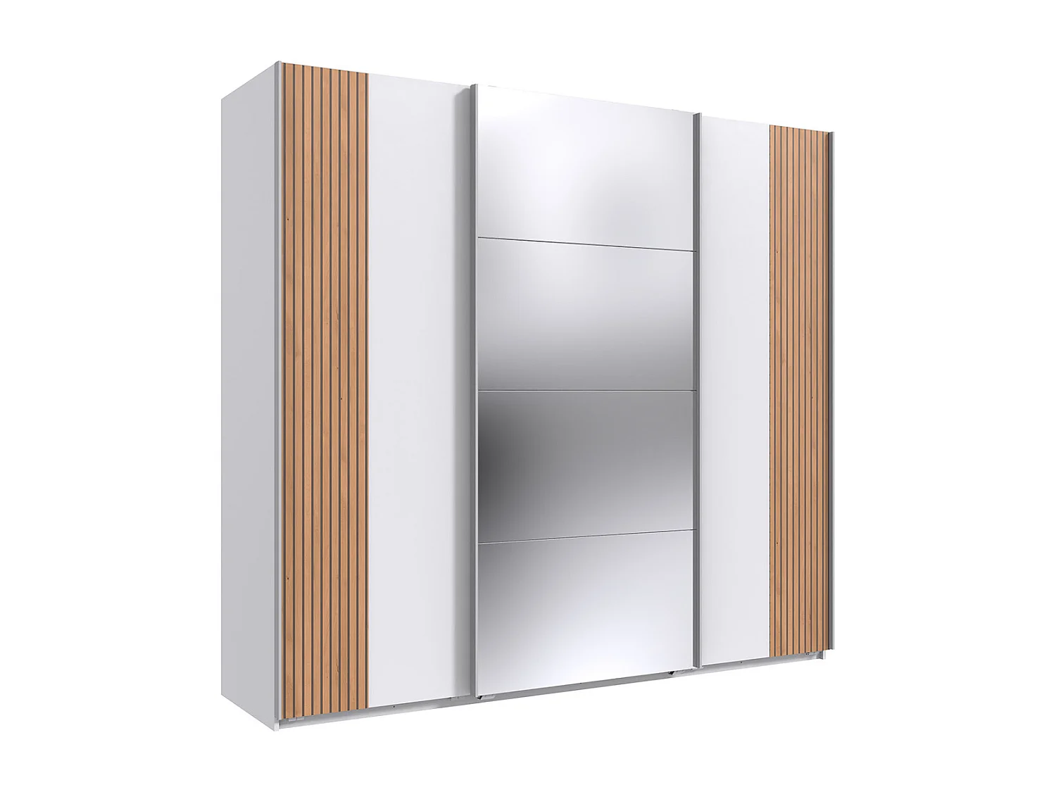 Armoire Placard avec portes coulissantes coloris blanc, rechampis imitation chêne Artisan