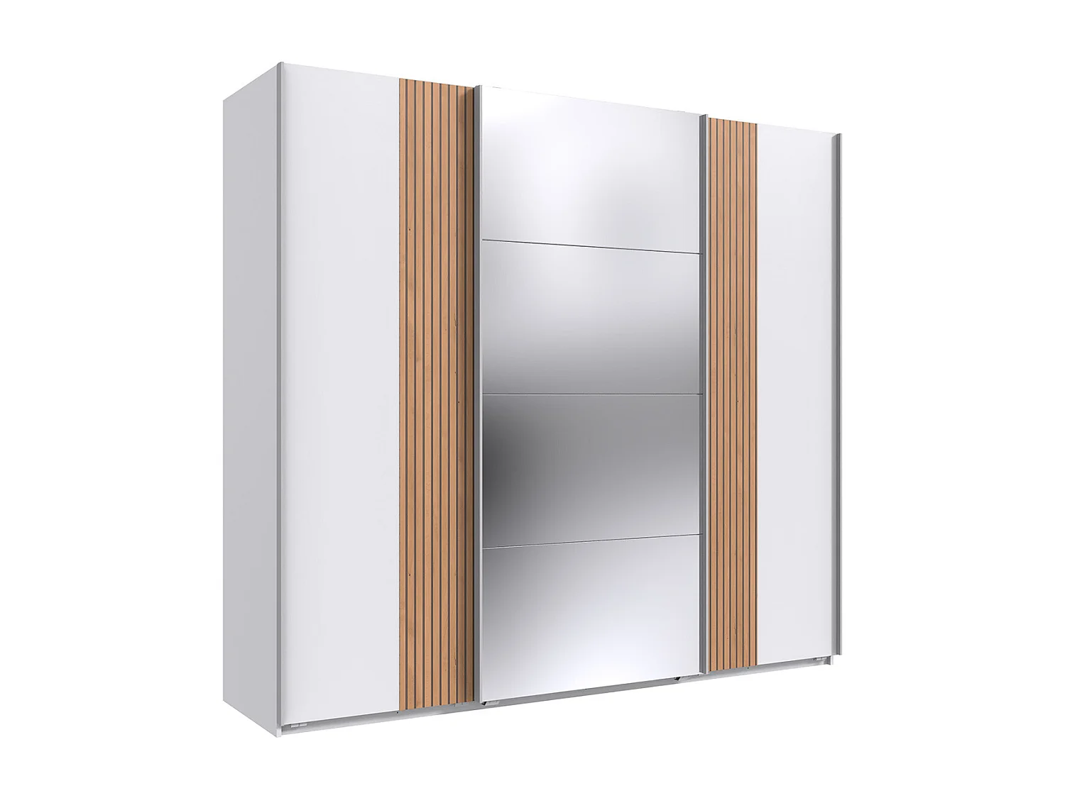 Armoire Placard avec portes coulissantes coloris blanc, rechampis imitation chêne Artisan