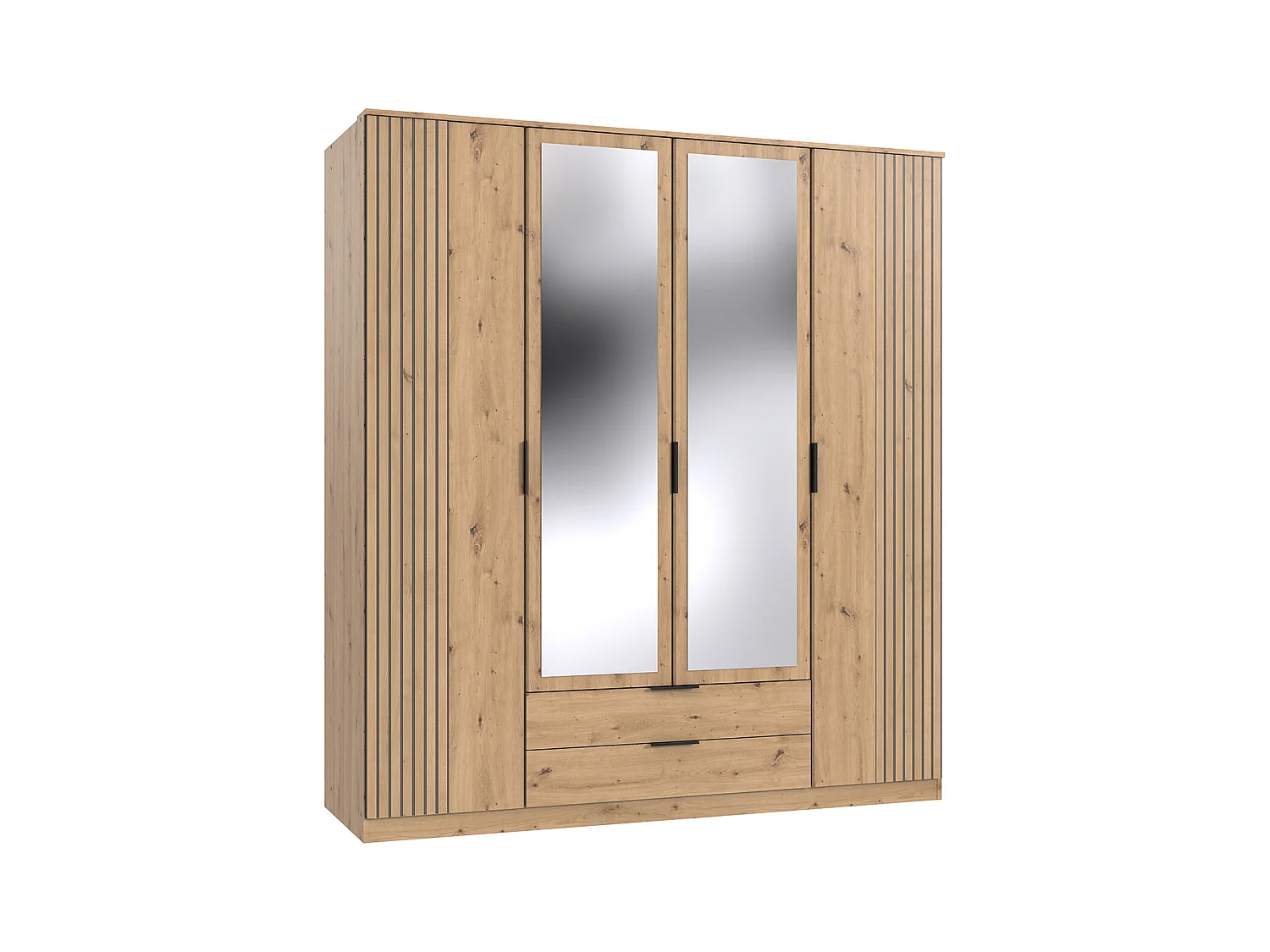Armoire avec corniche, meuble de rangement + 2 miroirs coloris rechampis imitation chêne artisan