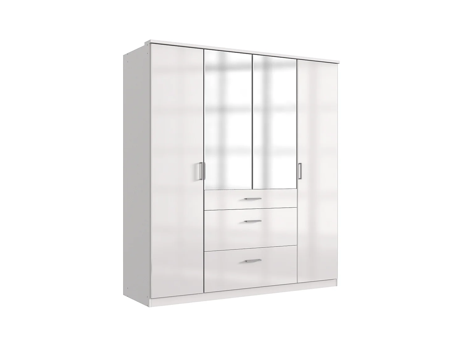 Armoire Placard, meuble de rangement avec 2 miroirs coloris blanc cassé, blanc