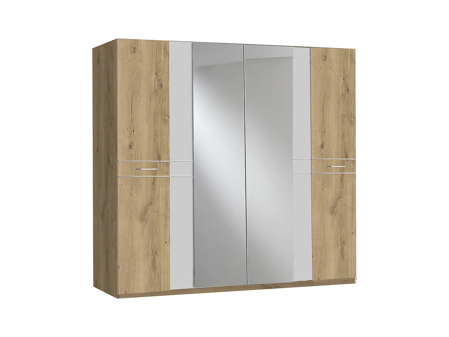 Armoire Placard, meuble de rangement avec 2 miroirs coloris Imitation chêne poutre + verre  chrome