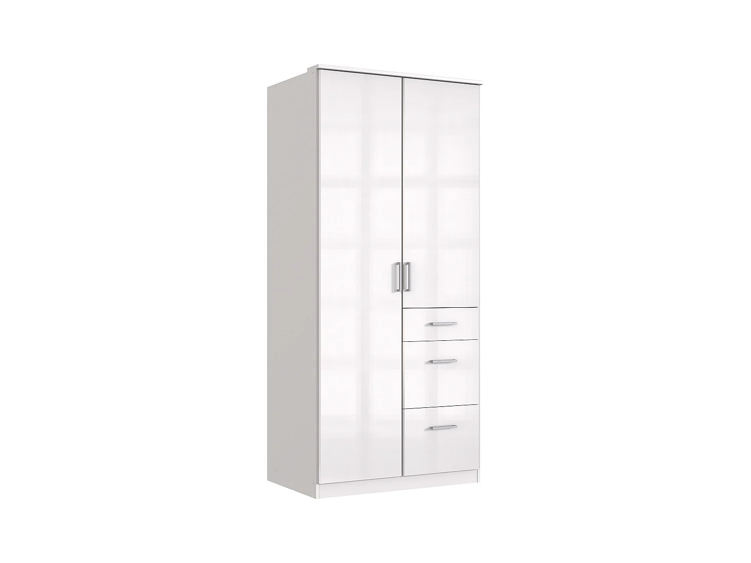 Armoire placard, meuble de rangement avec 2 portes et 3 tiroirs coloris blanc cassé, blanc