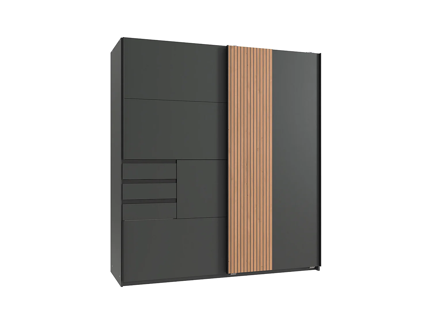 Armoire, meuble de rangement coloris graphite, rechampis imitation chêne