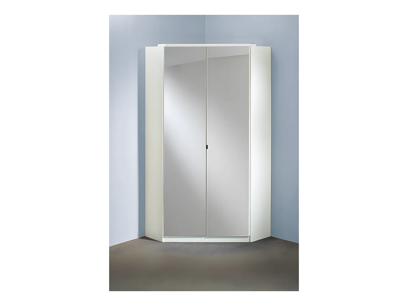 Armoire d‘angle, meuble de rangement avec miroir coloris blanc cassé, blanc