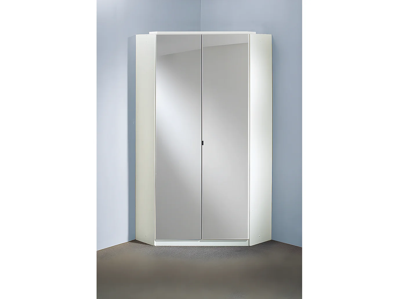 Armoire d‘angle, meuble de rangement avec miroir coloris blanc cassé, blanc