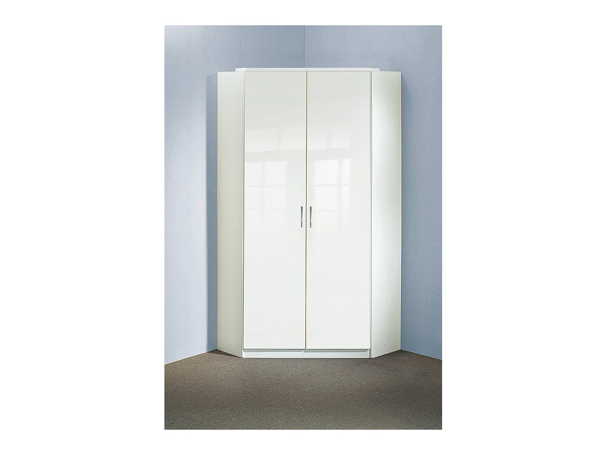 Armoire d‘angle, meuble de rangement coloris blanc cassé, blanc - L. 95 x H. 198 x P. 95 cm 