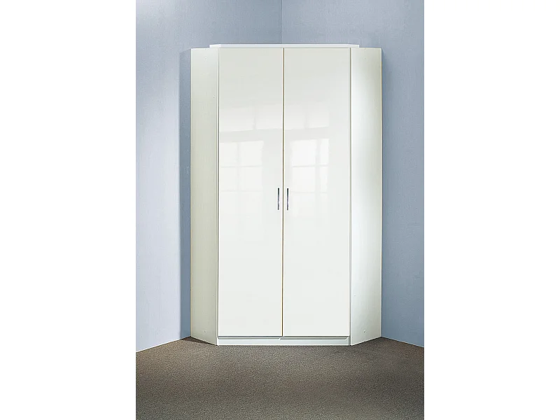 Armoire d‘angle, meuble de rangement coloris blanc cassé, blanc - L. 95 x H. 198 x P. 95 cm 