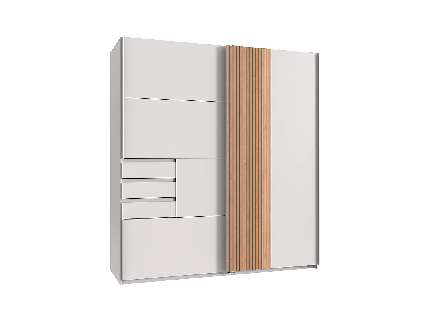 Armoire, meuble de rangement coloris Blanc,  rechampis imitation chêne
