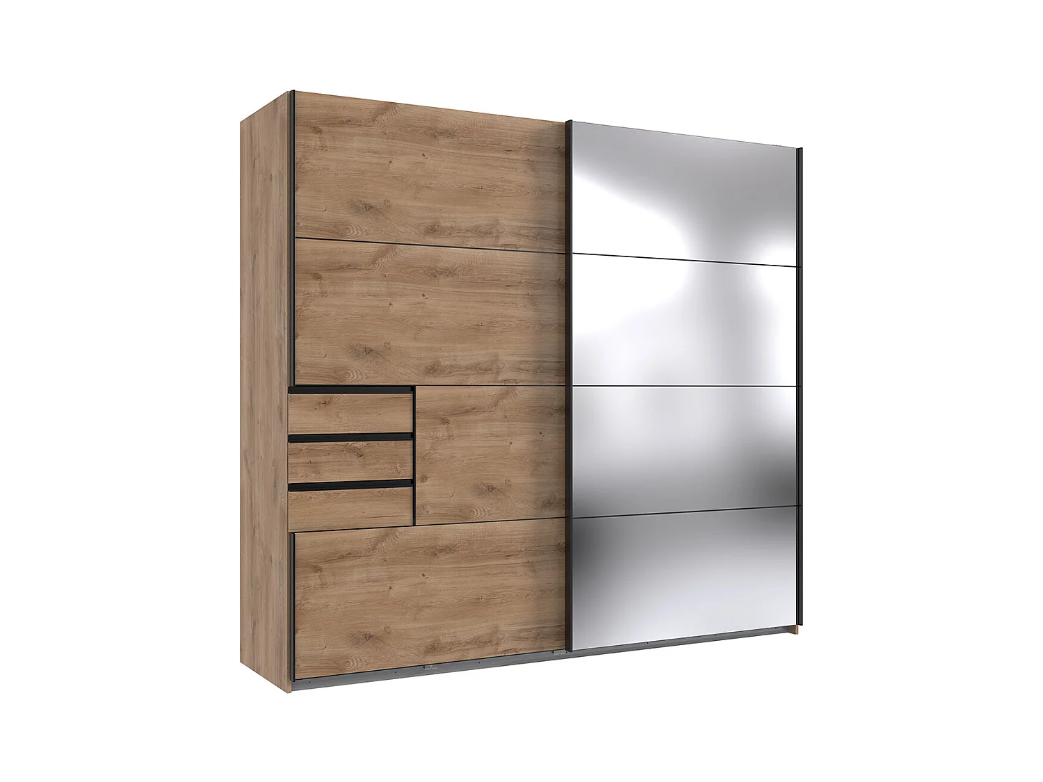 Armoire avec portes coulissantes, meuble de rangement coloris Imitation chêne poutre, noir