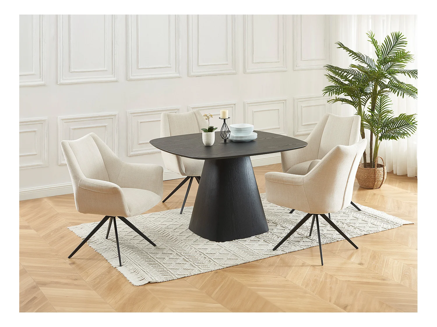 Lot de 2 chaises avec accoudoirs en tissu et métal noir - Beige - KARDESA de Maison Céphy