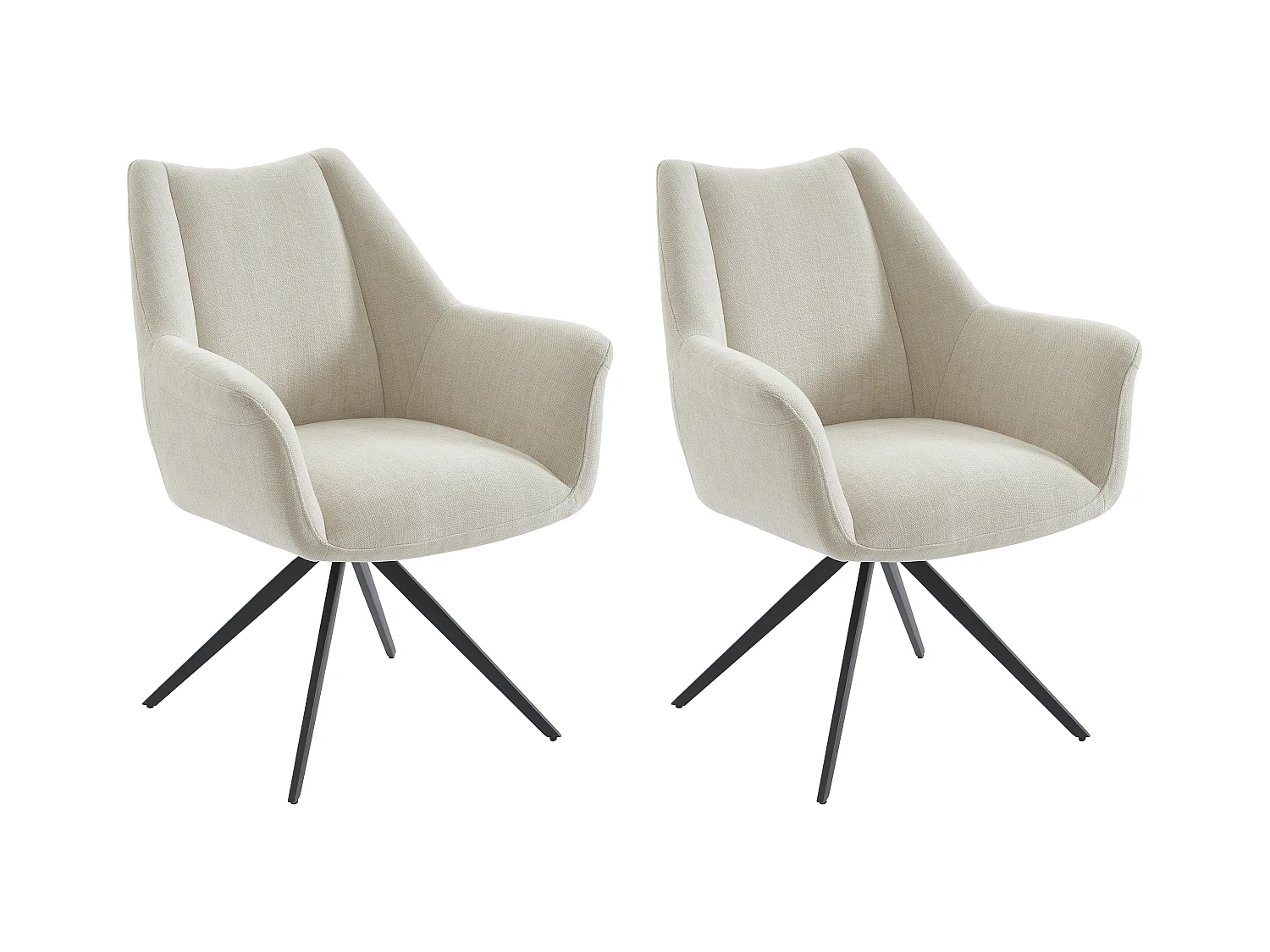 Zestaw 2 krzeseł z podłokietnikami z tkaniny i czarnego metalu - Beżowy - KARDESA marki Maison Céphy