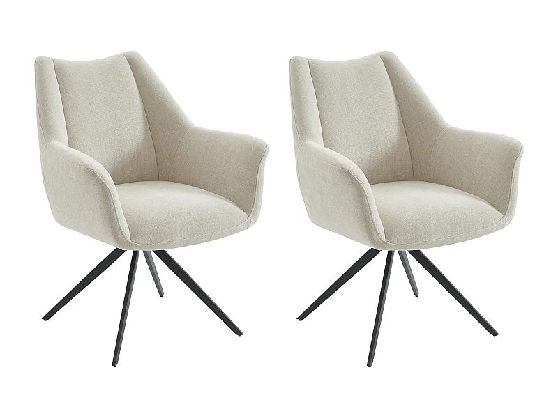 Lot de 2 chaises avec accoudoirs en tissu et métal noir - Beige - KARDESA de Maison Céphy