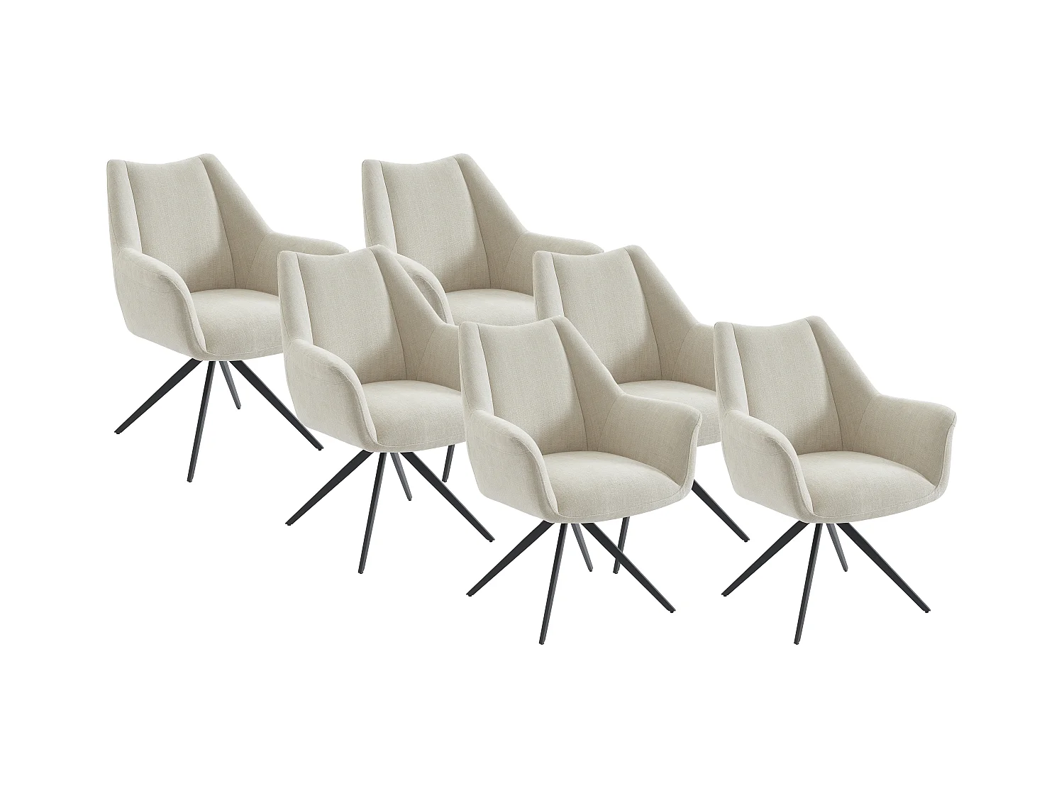 Set van 6 stoelen met armleuningen van stof en zwart metaal - Beige - KARDESA van Maison Céphy