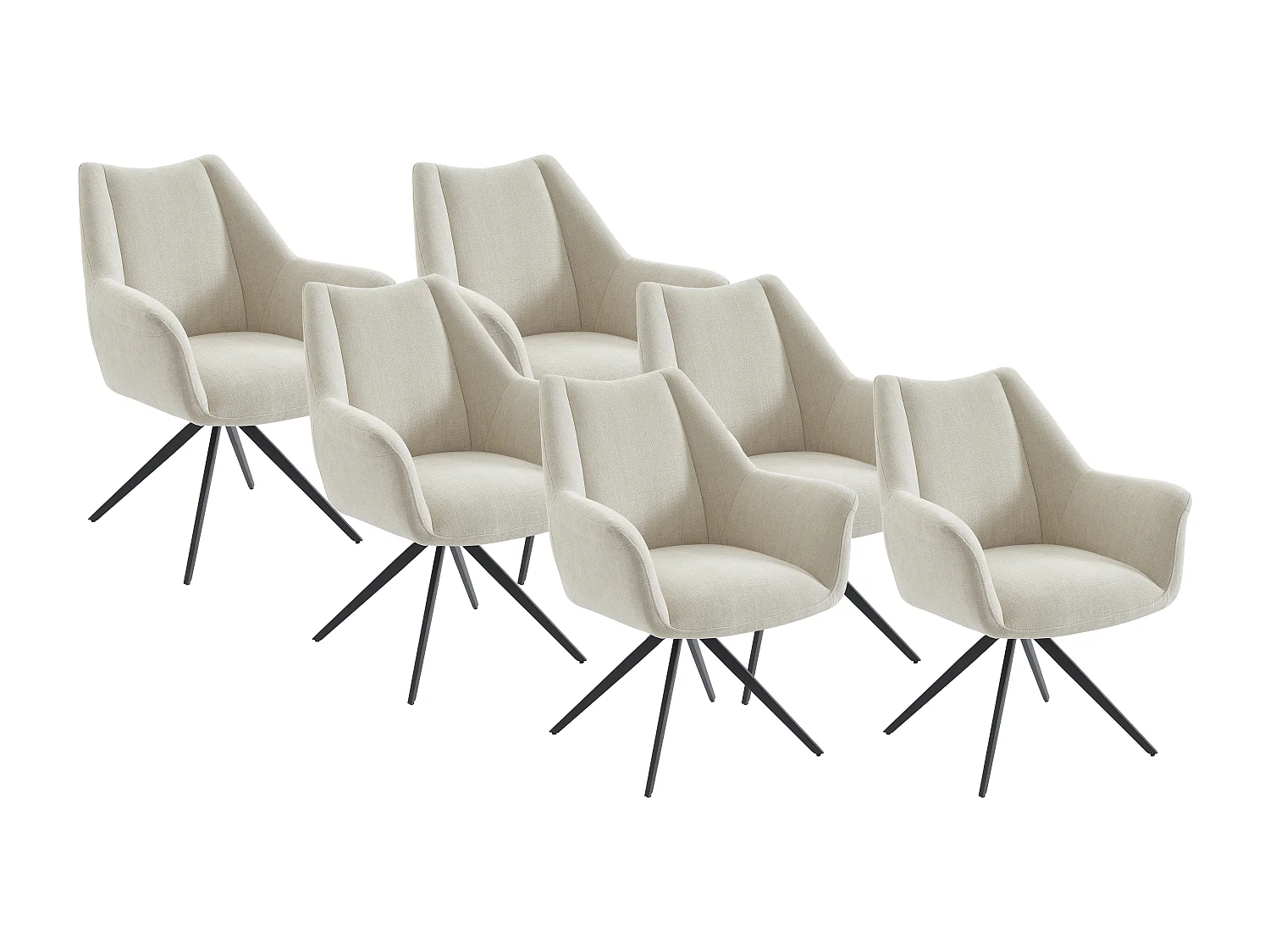 Lot de 6 chaises avec accoudoirs en tissu et métal noir - Beige - KARDESA de Maison Céphy