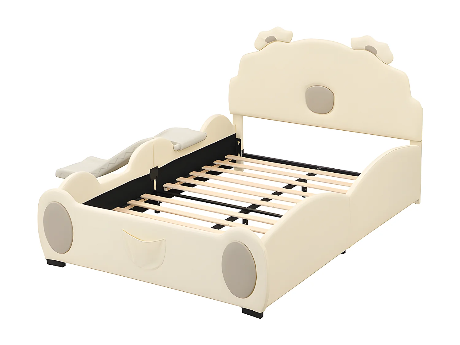 Kunstleren kinderbed 140x200 cm - met glijbaan en ladder - Beige