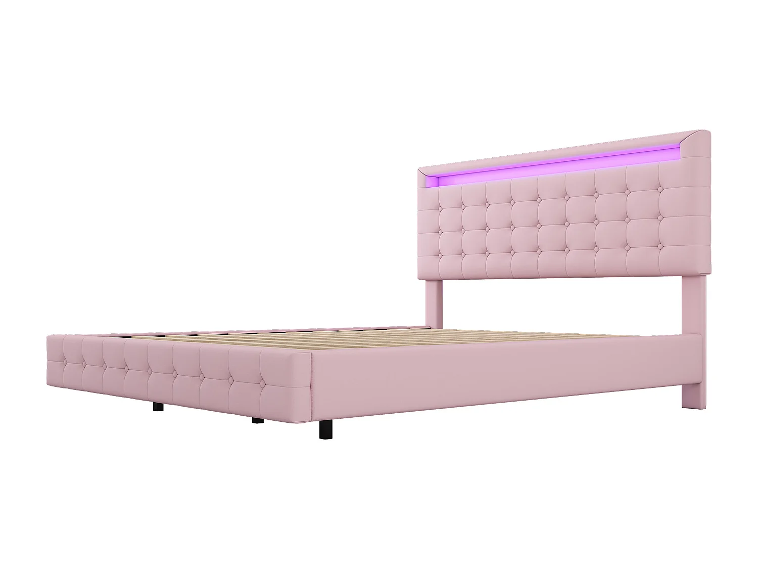 Lit adute 140x200cm - avec LED et télécommande - en similicuir - Rose