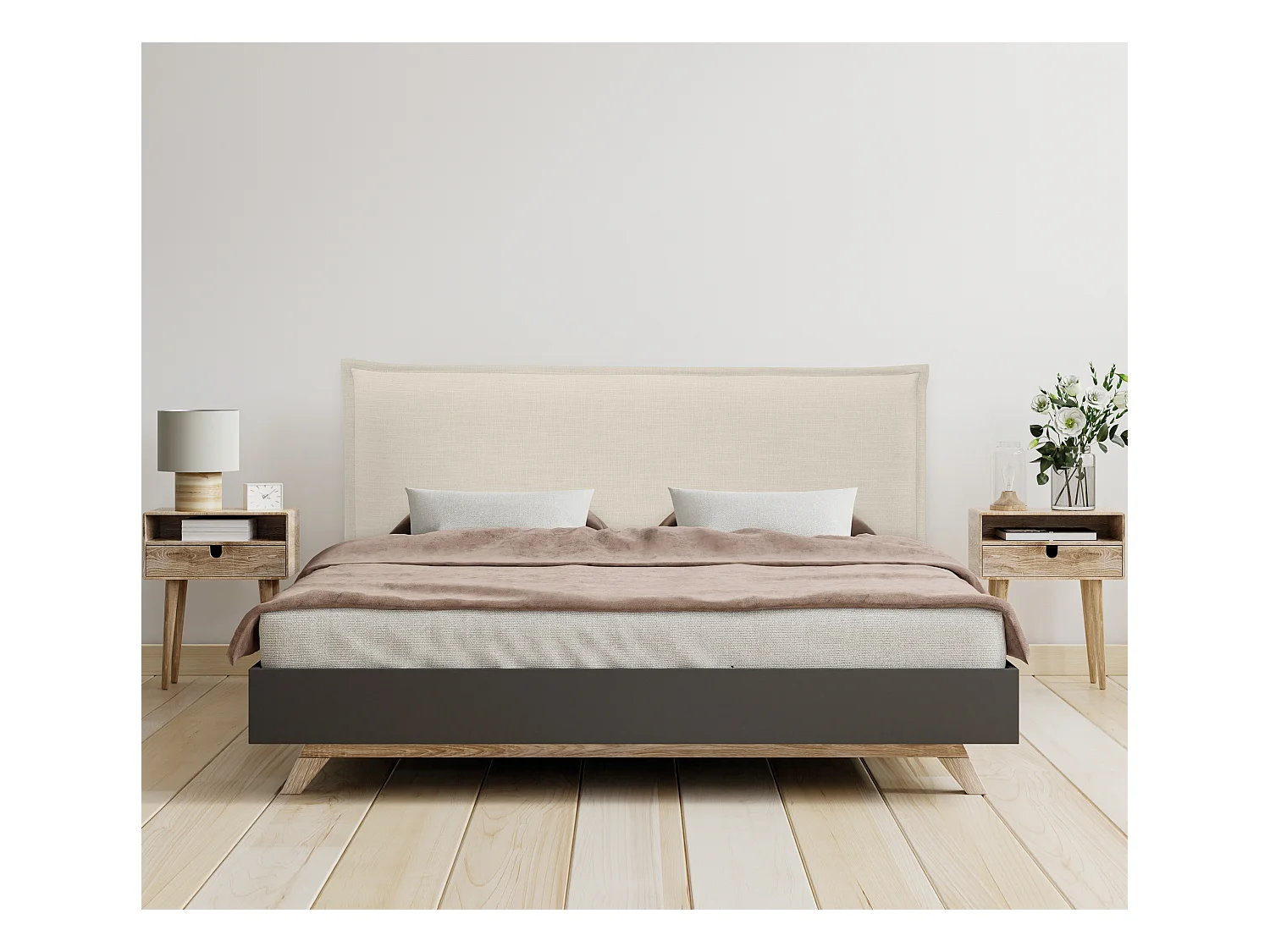 DHOME Tête de lit en Lin Naturel Lisse avec Bordure 135x50cm Lits 120/135 - Beige