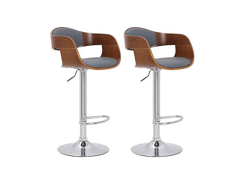 Lot de 2  Tabouret de bar - Similicuir - Noyer / Gris - Kingston