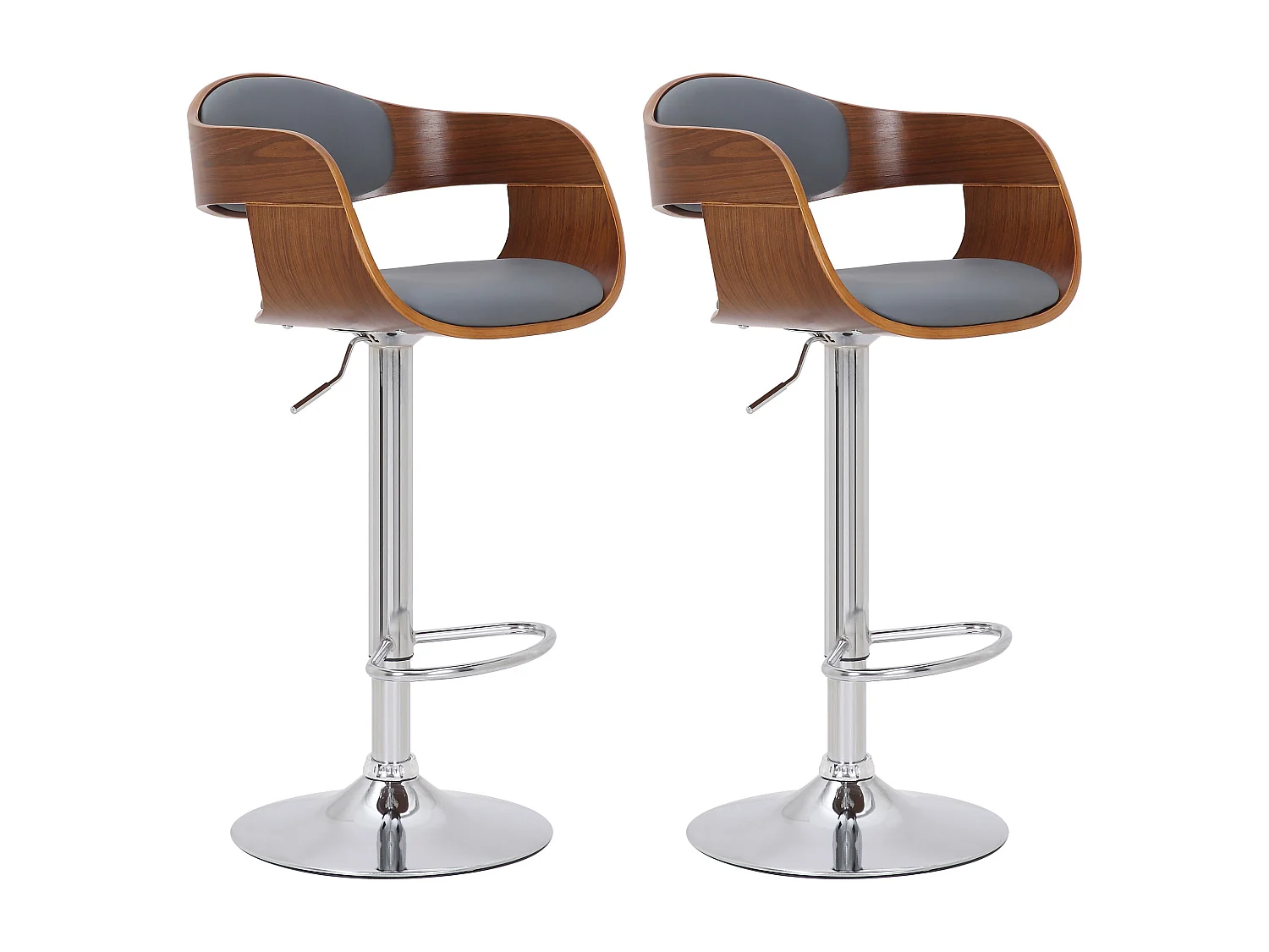 Lot de 2  Tabouret de bar - Similicuir - Noyer / Gris - Kingston