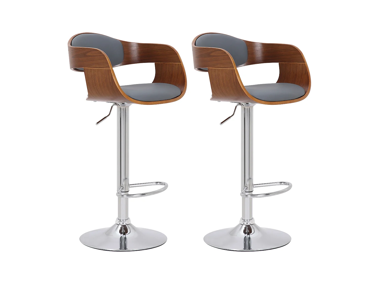 Lot de 2  Tabouret de bar - Similicuir - Noyer / Gris - Kingston