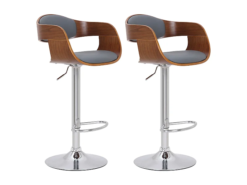Lot de 2  Tabouret de bar - Similicuir - Noyer / Gris - Kingston
