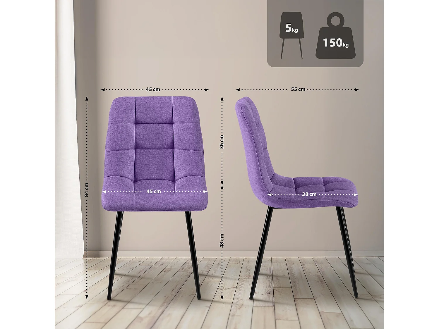 Lot de 4  chaise salle à manger - Tissu - Violet - Antibes