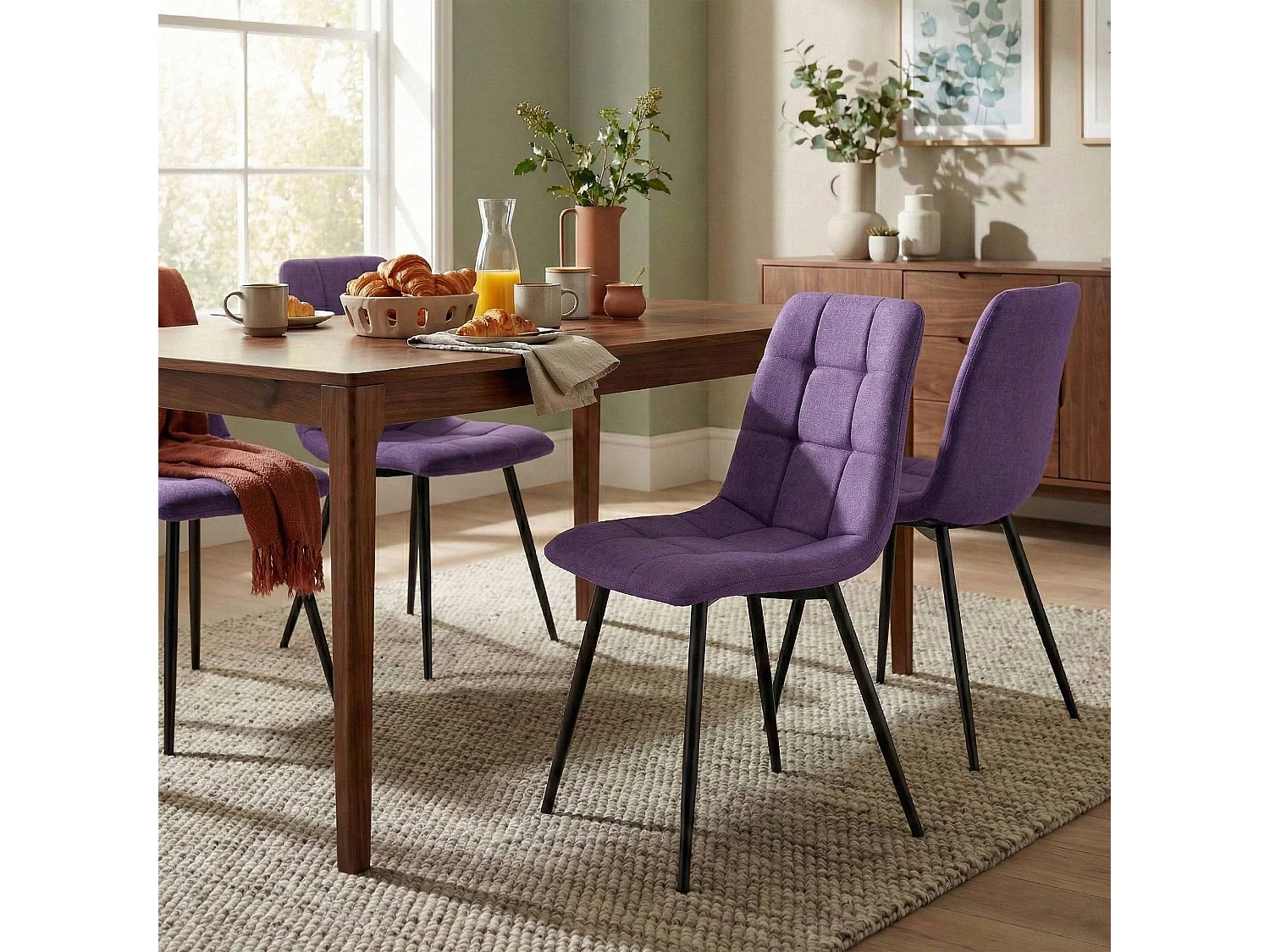 Lot de 4  chaise salle à manger - Tissu - Violet - Antibes