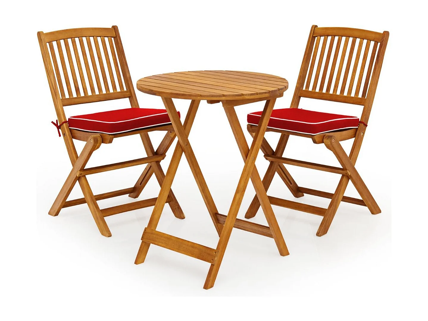 Set 3 pezzi pieghevoli in legno di acacia da esterno, Set sedie e tavolo con cuscino imbottito Rosso