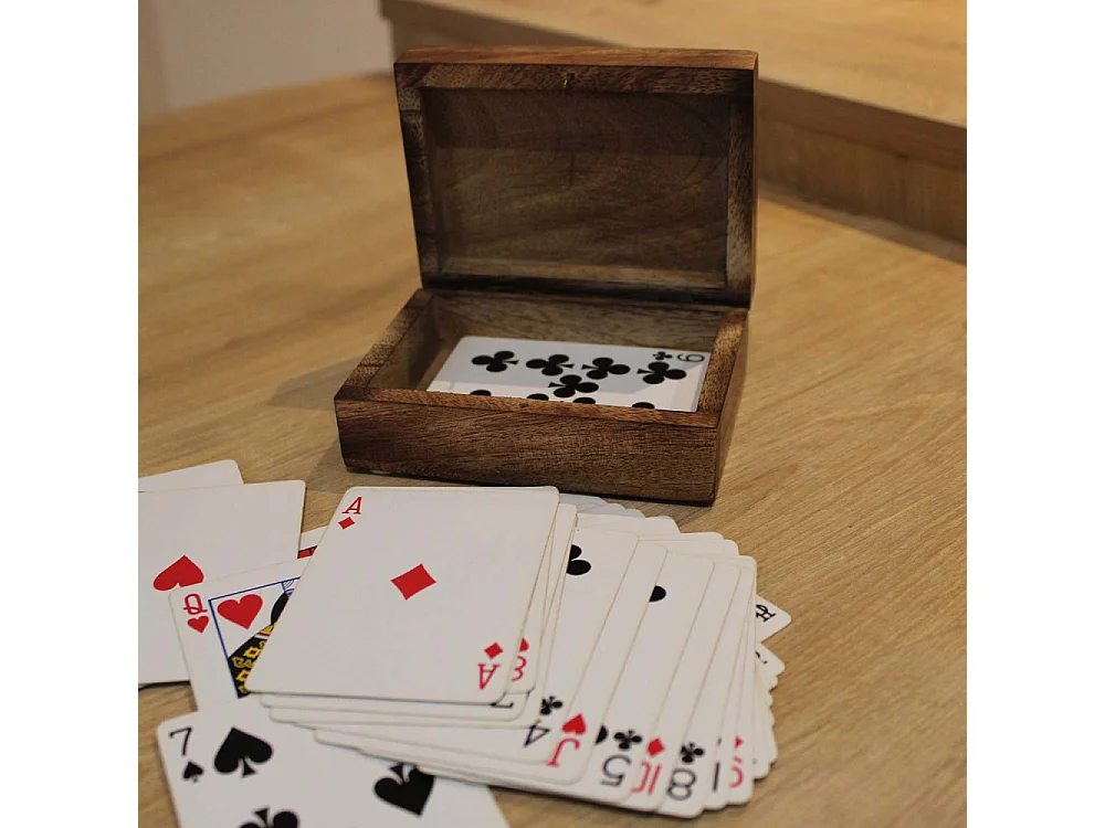 Jeu de cartes avec boite de rangement en manguier