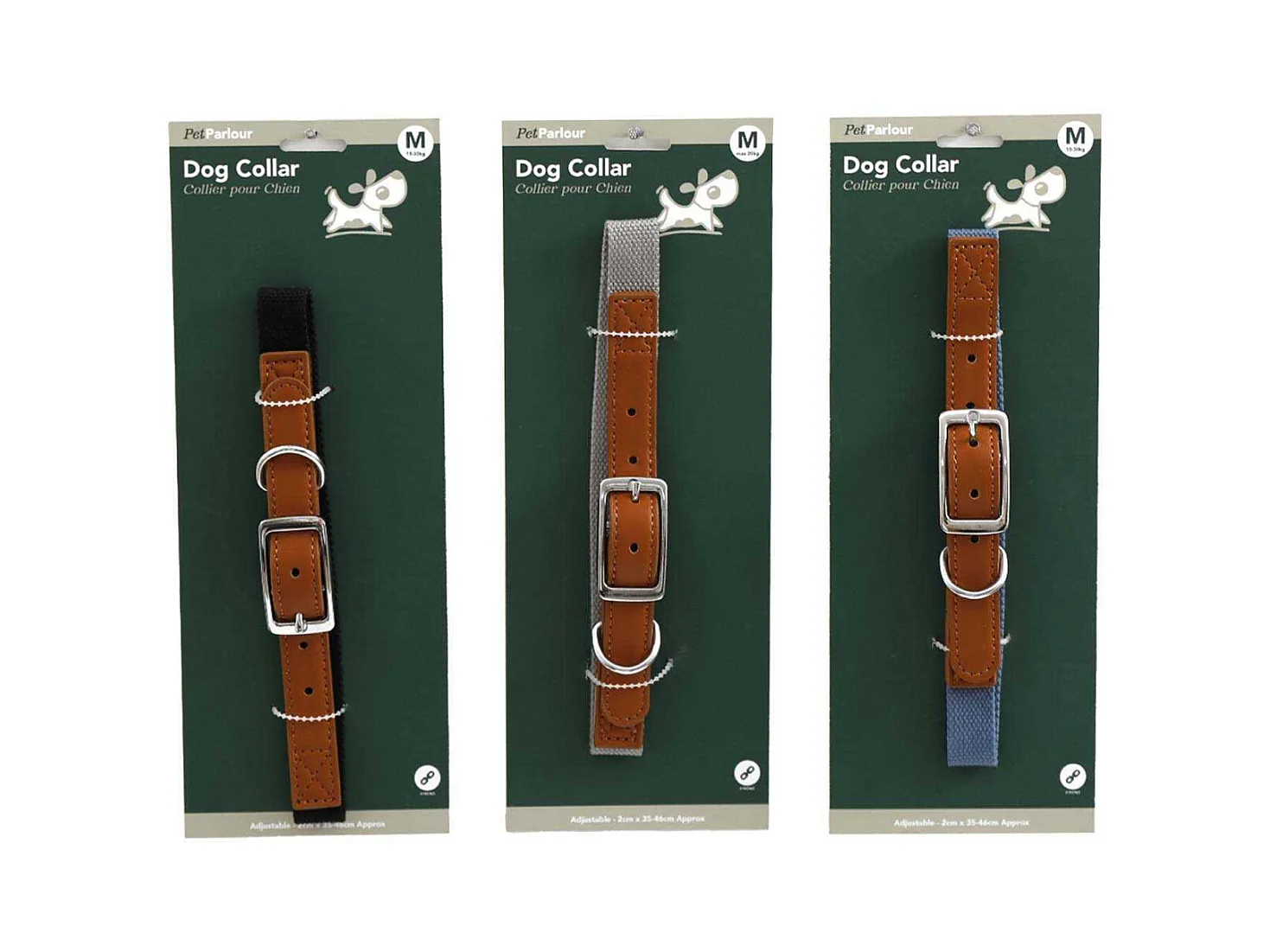 Collier en polyester pour chien (Lot de 3) M - 46 cm