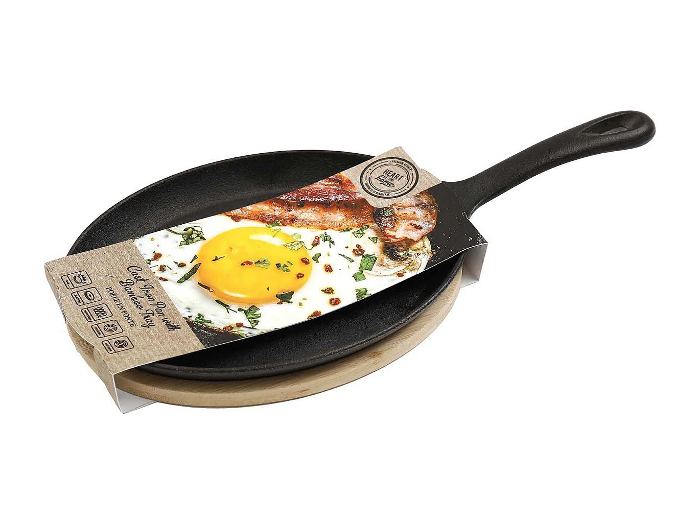 Poele en fonte avec support en bambou