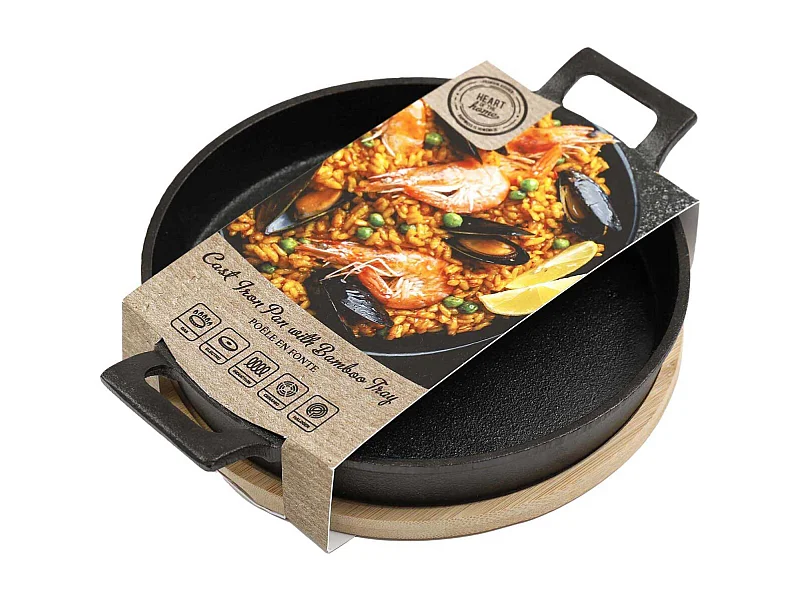 Plat en fonte avec support en bambou