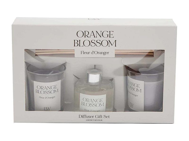 Coffret 2 bougies parfumée et diffuseur 50ml Senteur Fleur d'oranger