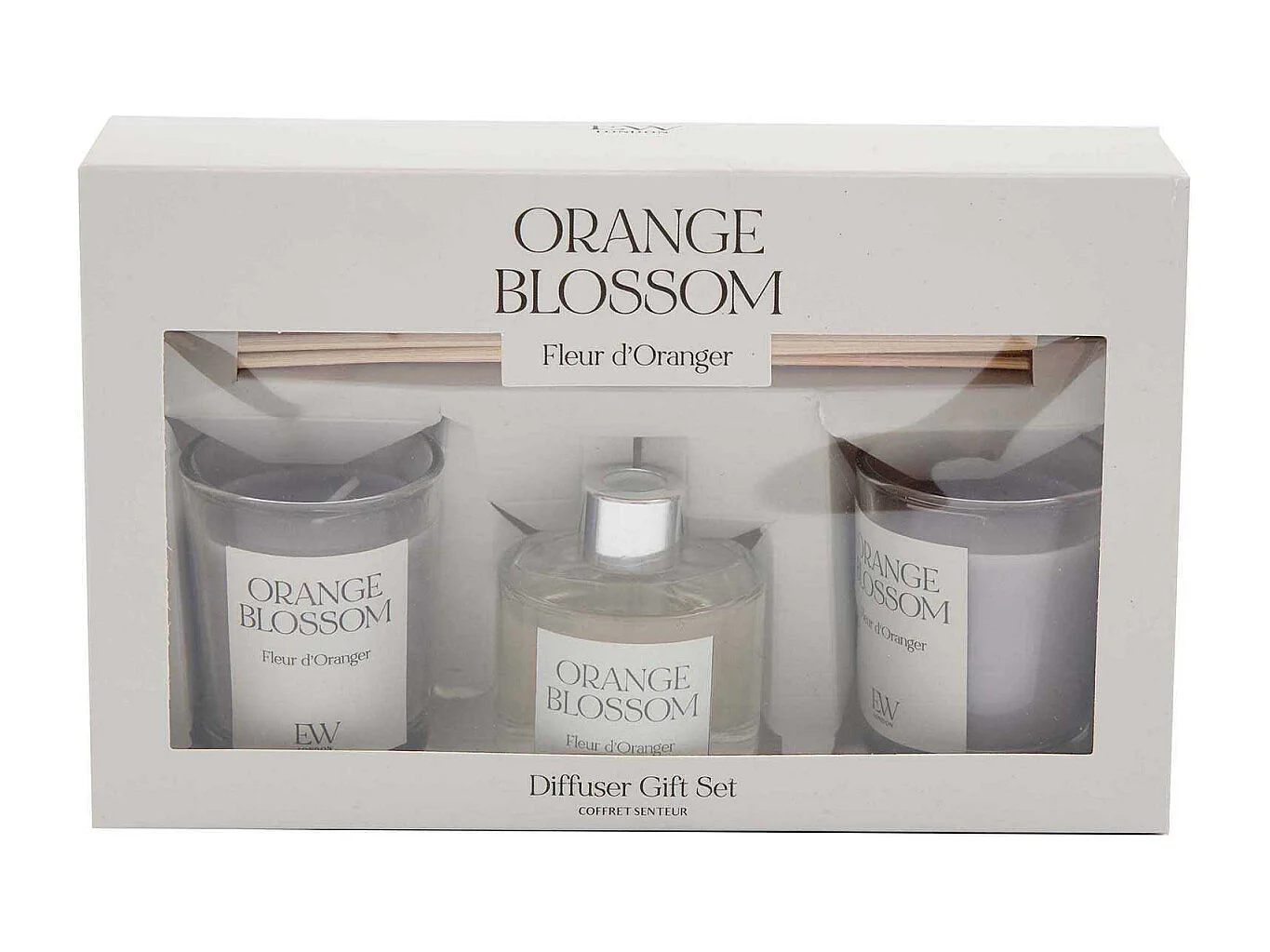 Coffret 2 bougies parfumée et diffuseur 50ml Senteur Fleur d'oranger