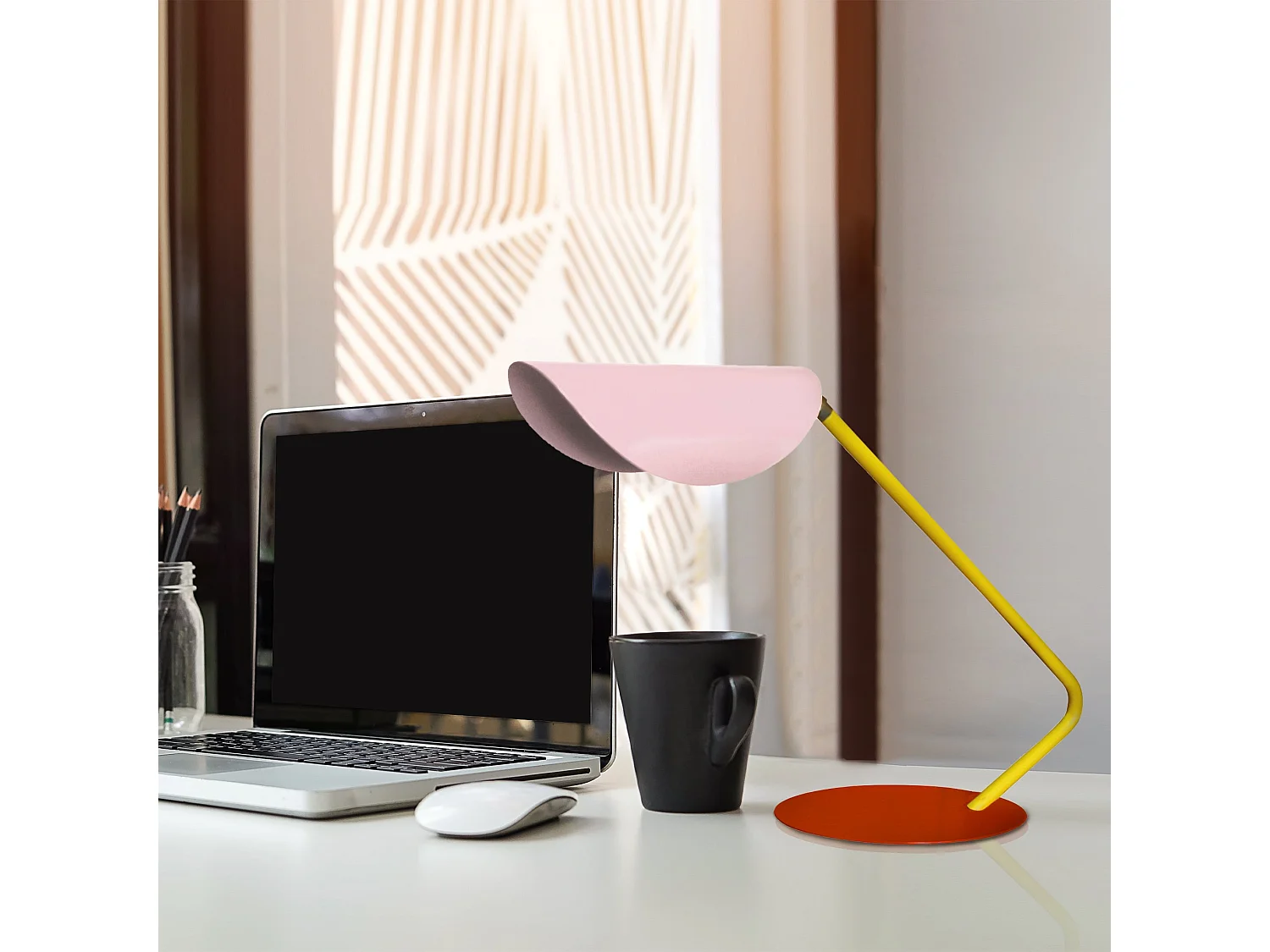 Lampe de Bureau TOSEL ,métal,Rose ,H35x D 22xP51cm