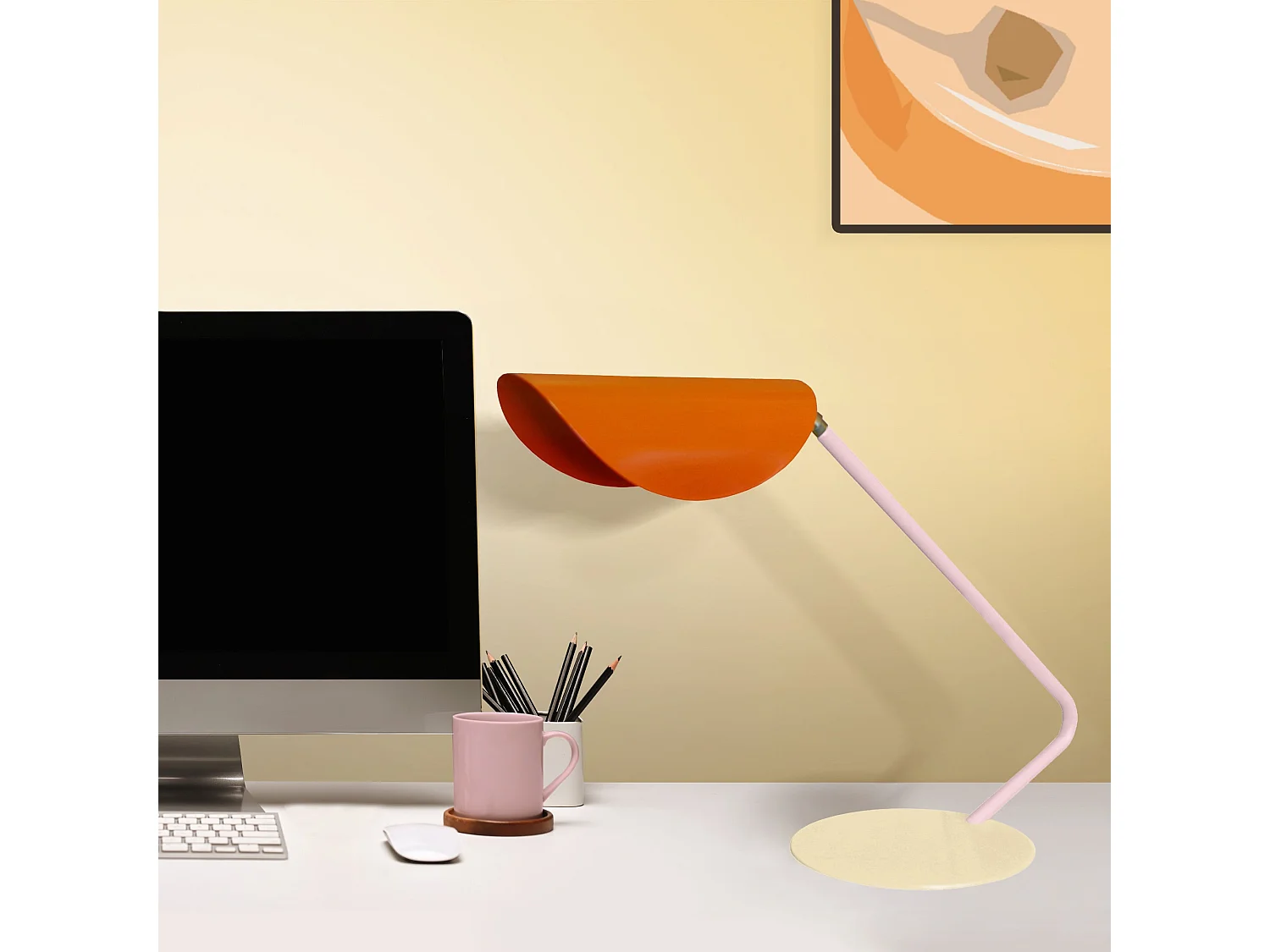 Lampe de Bureau TOSEL ,métal,Orange ,H35xD22x P51cm