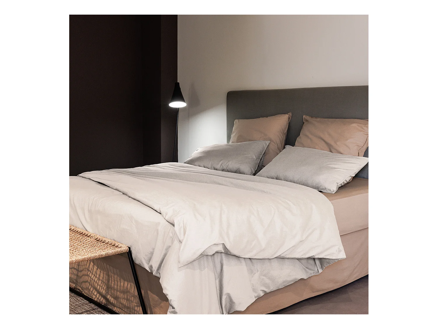 Parure de lit 200x200 cm et 50x70 cm coton lavé PALACE beige naturel 3 pièces