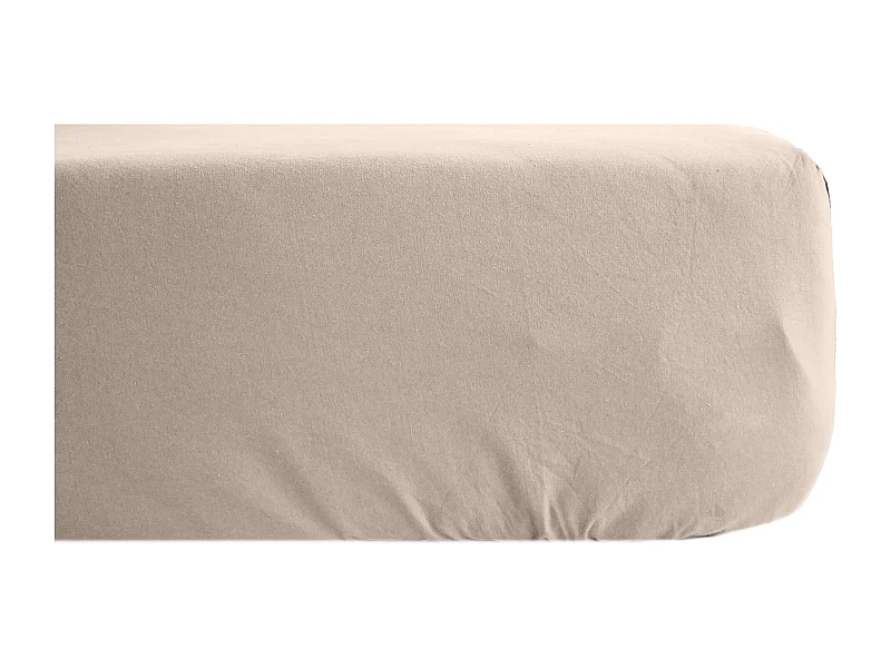 Drap housse uni 180x200 cm bonnet 40 cm percale de coton MANOIR beige Lin