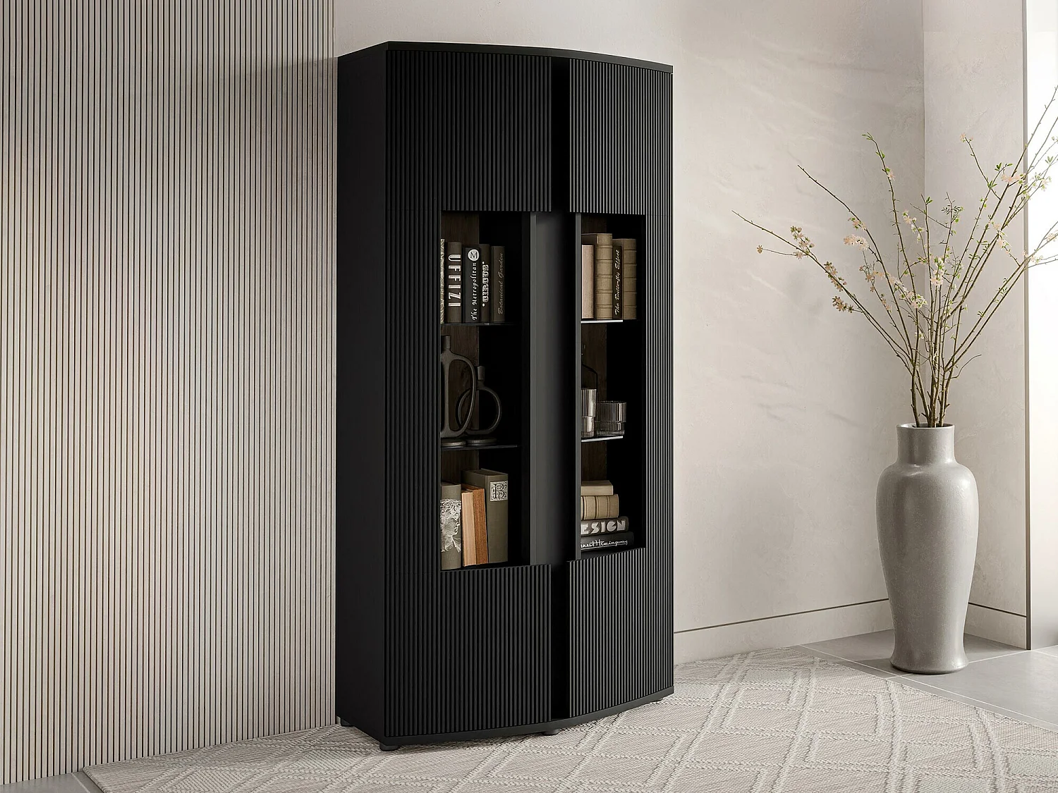 Étagère Charlotte 199, Avec des portes|Fermé, Stratifié|MDF, 180x87x47cm, Chêne|Noir