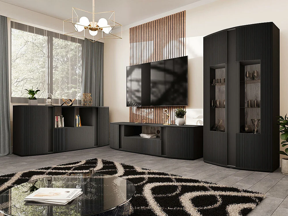 Étagère Charlotte 199, Avec des portes|Fermé, Stratifié|MDF, 180x87x47cm, Chêne|Noir