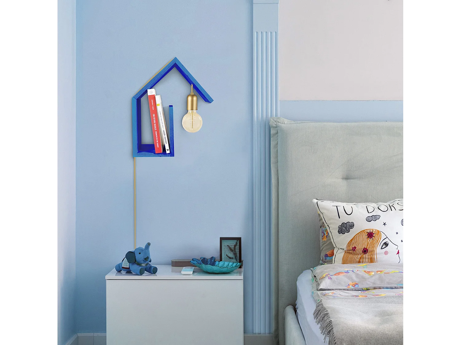 Applique TOSEL ,bois,Bleu,H36xD 15x P 29cm